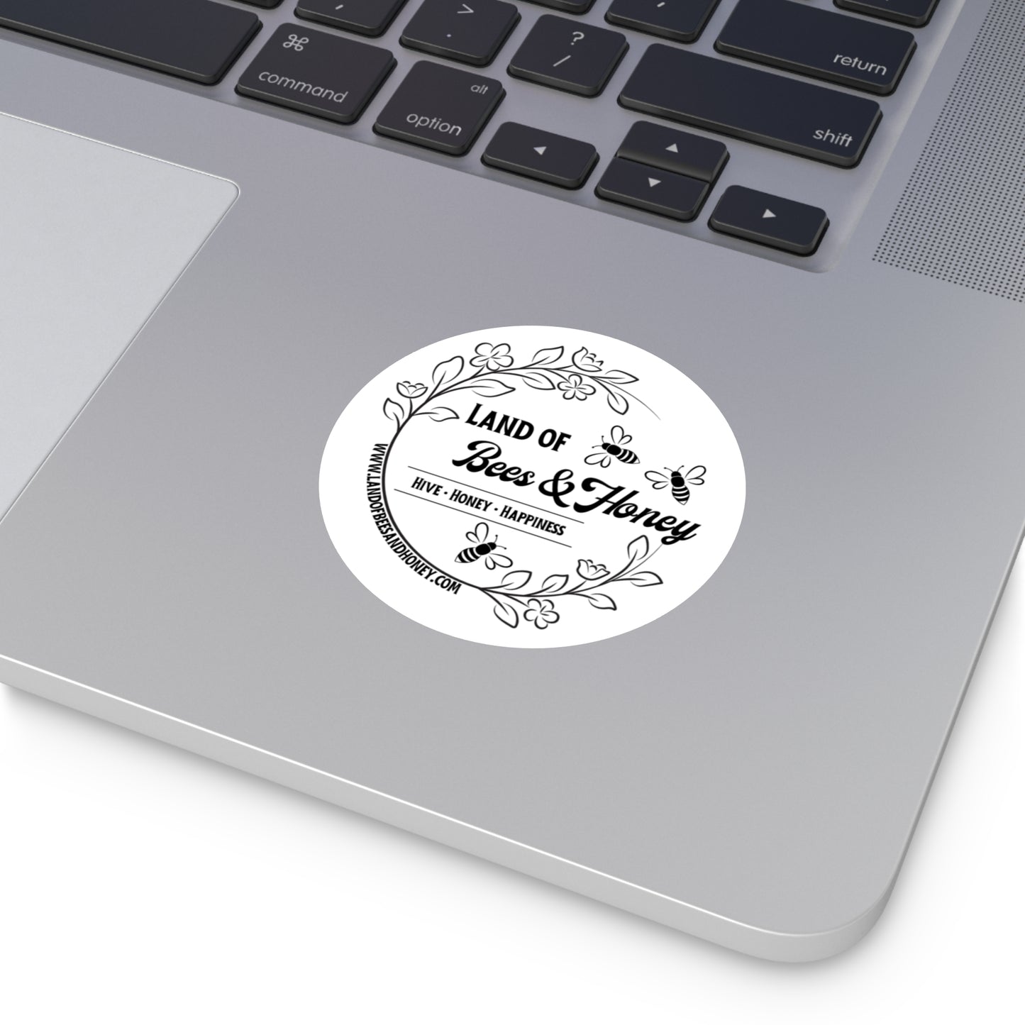 Bee-Themed Round Vinyl Stickers - Land of Bees & Honey - Hive, Honey, Happiness
